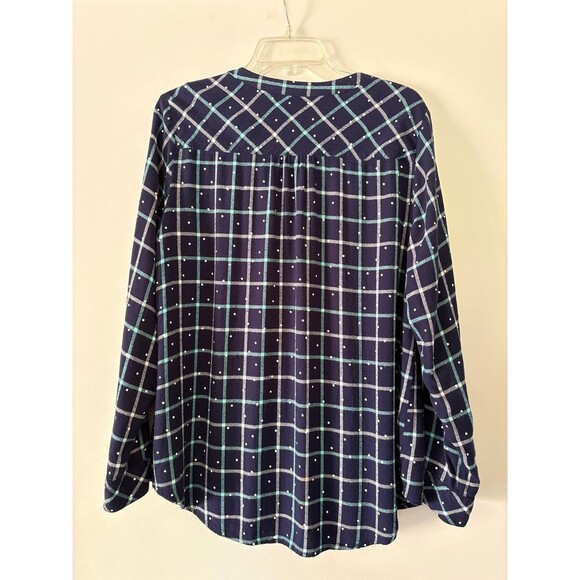 Croft & Barrow Navy Blue Plaid Tunic Flannel Shirt, Prairie Cottagecore Country - Picture 3 of 8